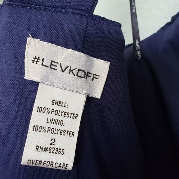 Levkoff Crisscross‎ Neck Chiffon A-line Navy Gown - Picture 7 of 7